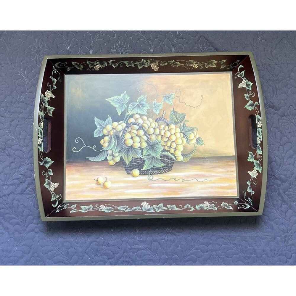 VTG Signature Wooden Large Tray Grapes Kitchen Home Fall Decoration Cottagecore